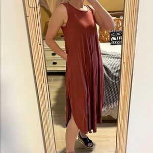 Final Touch Burnt Orange Sleeveless Midi Dress with Side Slits